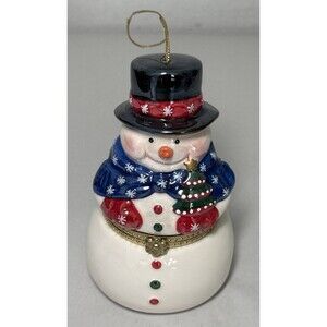 Mr. Christmas Hinged Snowman Music Box Ornament Porcelain 5" EUC - Video